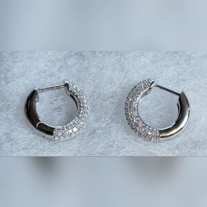 New Elegant Silver & 1 Ct Diamond Hoop Earrings